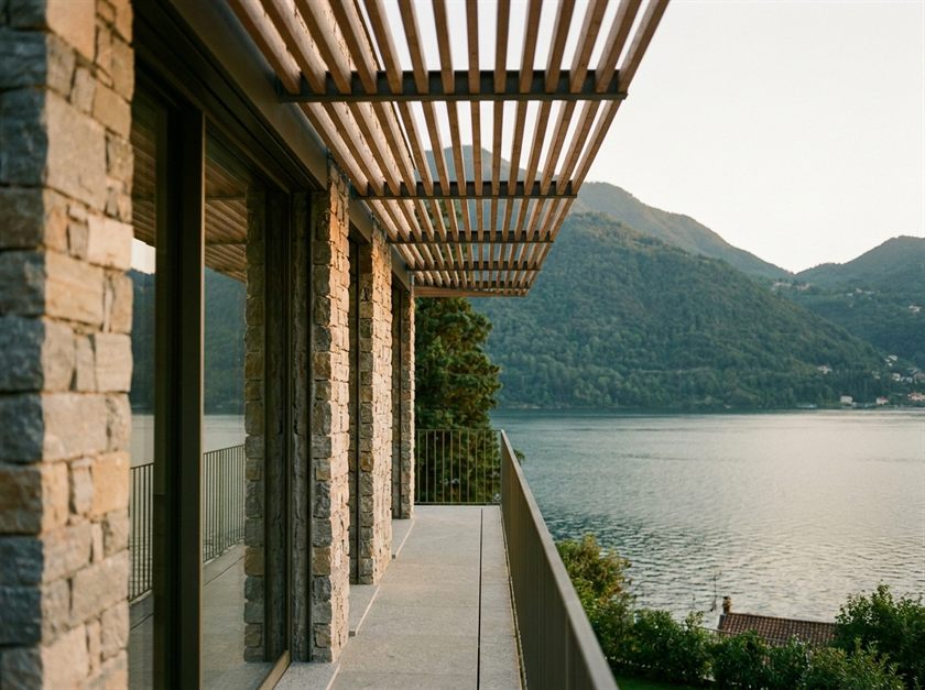 Lake Como studio residence with a timber pergola terrace overlooking the lake, Lombardy
