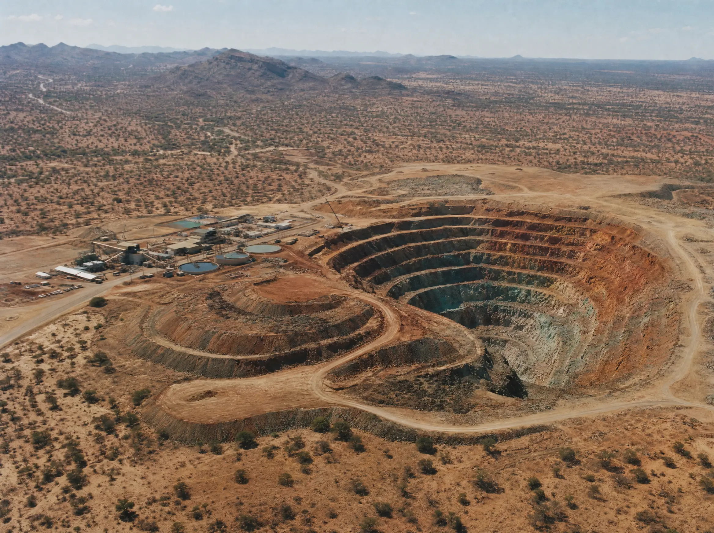 Aerial view of the Kamanjab Copper Mine and its processing plant, Kunene Region, Namibia
